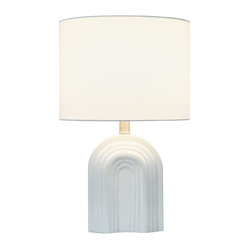 Creative Co-Op Carved Arch Stoneware Table Lamp with Linen Drum