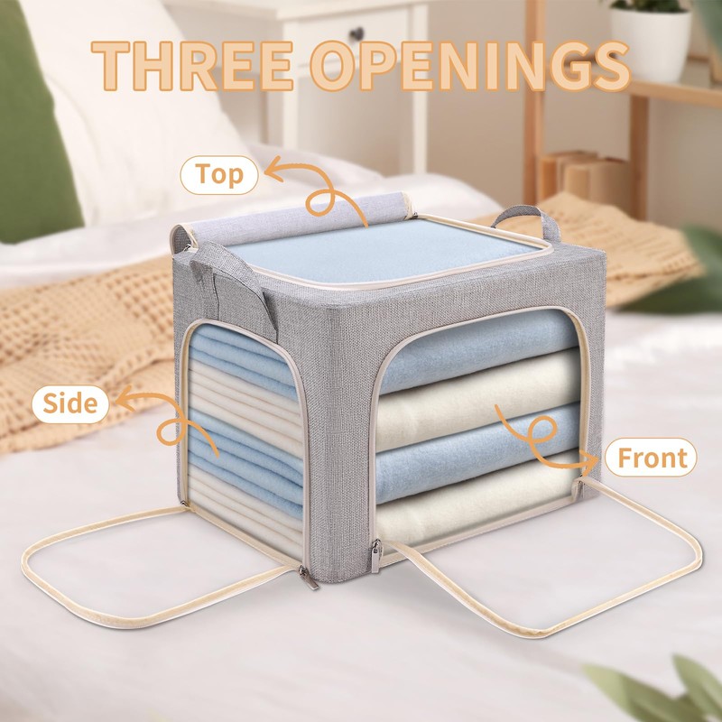 combocube 3-Side Zippered Openings Clothes Storage Bins with Thick Metal