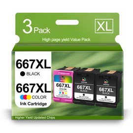 667XL Ink Cartridge Black and Color Value Pack Replacement for HP 667XL 667 XL Ink Cartridges Work for HP DeskJet 1275 2374 2375 2376 2775 2776 6075 6475 6476 Printers (2 Black, 1 Tri-Color)