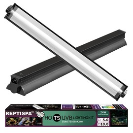 T5 HO UVB Lighting Combo Kit, Reptile Light Fixture with Fluorescent Light Bulbs, Tropical Light for Reptiles and Amphibians, Basking Light for Bearded Dragon, High Output Natural Light (24W 10.0 UVB)