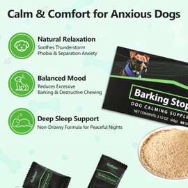 Dog Calming Powder with Chamomile & Valerian Root - Anxiety & Stress Relief for Dogs - Helps with Noise, Thunder, Travel & Separation - Chicken Flavor 60 Grams