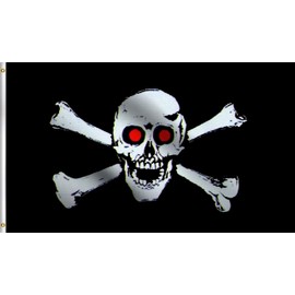 DMSE Red Eye Pirate Jolly Roger Skull Cross Bones Flag 3X5 Ft Foot 100% Polyester 100D Flag UV Resistant (3' X 5' Ft Foot)