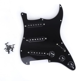 Musiclily Basic SSS Prewired Pickguard with Alnico V Pickup Set for Strat ST Electric Guitar, 3 Ply Black