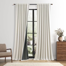 Nanspring 100% Blackout Linen Curtains 96 Inches Long Natural Black Out Curtain 2 Panels Set for Bedroom Living Room Back Tab Thermal Insulated Linen Drapes Room Darkening W50 X L96 Cream Ivory