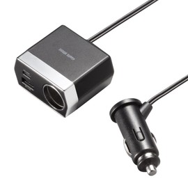 Sanwa Supply CAR-CHR82CPD Car Charger with Socket (USB PD20W, Type-C + USB A, 1.2 m), Black