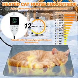 Heated Cat House for Outdoor Winter,Outdoor Cat House Weatherproof,Adjustable Temperature Cat Heating Pad,Elevated, Safe Escape Door,Insulated Outdoor Cat Shelter for Feral Barn Cat Kitty.