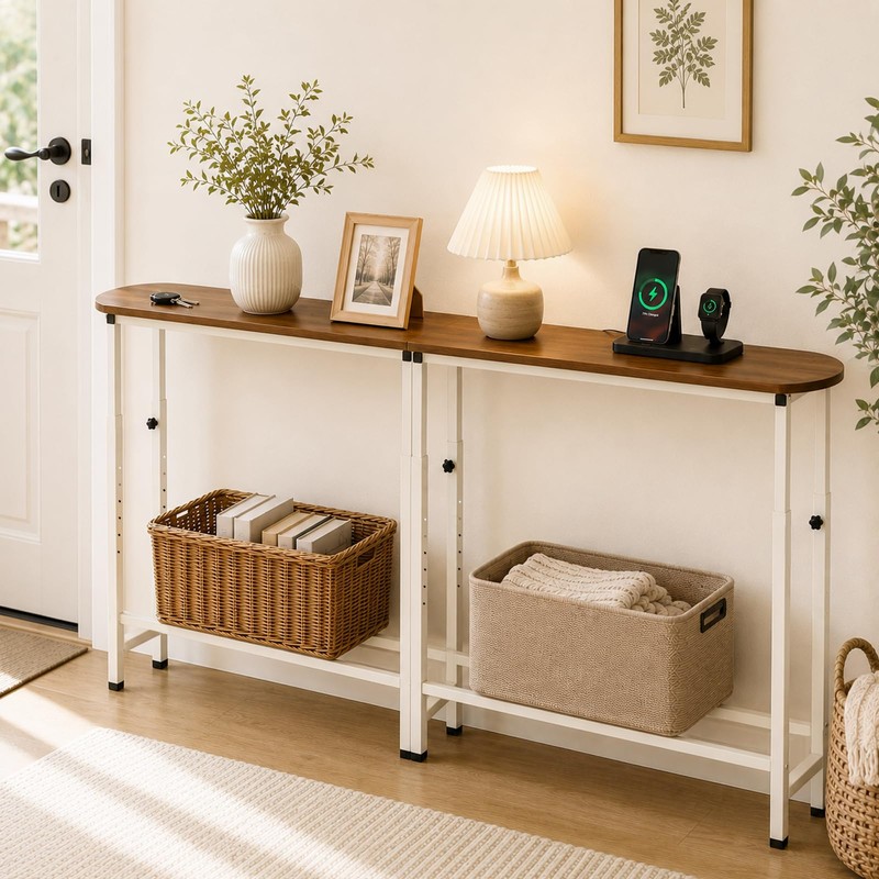 Narrow Console Table, 78.8" Sofa Table Adjustable Height Behind Couch