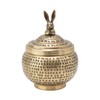 Round Hammered Metal Container with Rabbit Finial, Brass Finish