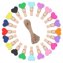 Heart Clothespins, 50 PCS Mini Colorful Clothespins Cute Wooden Clips Small Clothes Pin Photo String Hanging Photo Display with Clips for Home Party Wedding Decoration