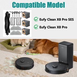 12Pcs Replacement Parts Kit for eufy X8 Pro SES Robot Vacuum, Washable and Reusable, 1 Roller Brush, 4 Side Brush, 2 Filters, 2 Mop Cloths, 3 Dust Bags