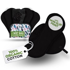 Teens reusable panty liner, 7-pack, SMALL; organic cotton; black witch; black wings