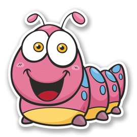 2 x 10cm Happy Caterpillar Vinyl Sticker Laptop Helmet Car Bike Pink Bug #5711 (10cm x 10cm)