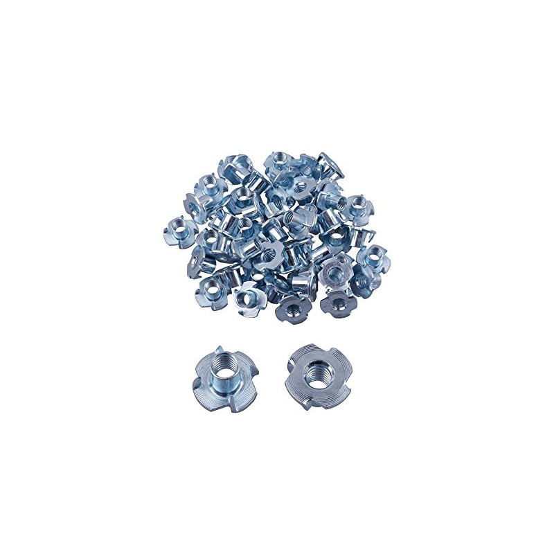 Eowpower 50 Pieces 4 Pronged Zinc Plated Tee T-Nut 5/16"-18