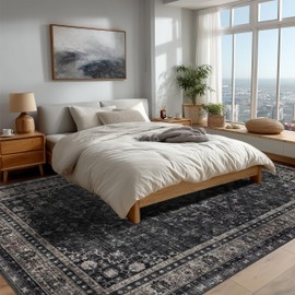 Softtrug Area Rug for Bedroom Living Room, Washable Non-Slip Foldable Waterproof, Plush Soft for Office Dining Room Kids, Fluffy Easy to Clean, Decor Aesthetic Dark Gray, 8'×10'