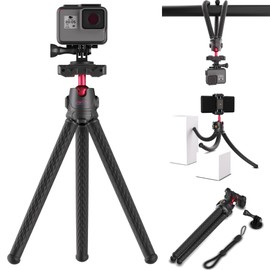 Digicharge 12’’ Flexible Camera Tripod for GoPro Lit Hero, Hero13 13, Max 2 Hero12 12 DJI Osmo Action 5 Pro Bendable Action Cam/Cell Phone/Camera Tripod 360° Rotation Gorilla Mount Vlogging Stand