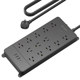 TROND Regleta de Alimentación, Regleta Protectora contra sobretensiones, 1.5M Extension Cord &13 Widely-Spaced Outlets Expansion with 4 USB Ports(1 USB C), Wall Mountable, ETL Listed