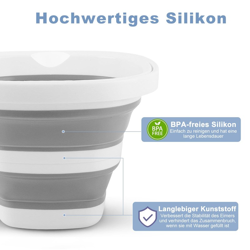 Faltbarer Eimer 5L, Silikon Falteimer Putzeimermit Griff, Platzsparend Sandeimer, Angeleimer,
