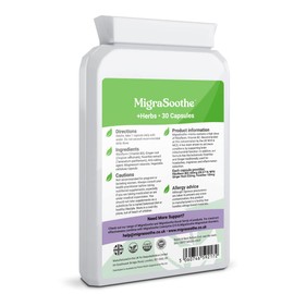 Migraine Relief Feverfew + Ginger + Vitamin B2 Riboflavin 400mg per Capsule - Migrasoothe + Herbs NHS Recommended Ingredients UK Made Stress, Headaches Tremors & Energy Vegan. Vitamin B2 400 [30]