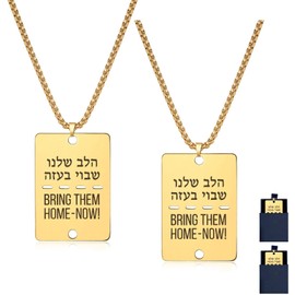 HORNEDI Bring Them Home Now Necklace Israel Military Style Dog Tag Necklace to Stand with Israel & Show Support (gold, 2Pcs)