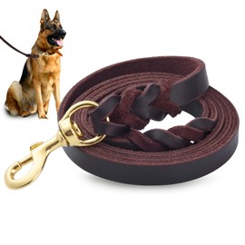 WOPOKY Genuine Leather Dog Leash - Heavy Duty Dog Training Leashes for Large Breed Dogs and Medium Dogs - 4FT / 5FT / 6FT Long with Color Black and Brown