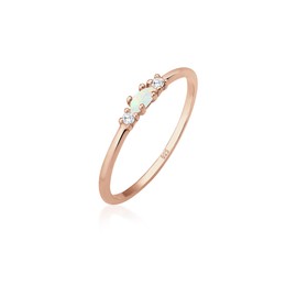 Elli Women's Genuine Jewellery Ring Vintage Ring with Cubic Zirconia Stones with Opal Stone in 925 Sterling Silver Rose Gold-Plated - White, size: 54