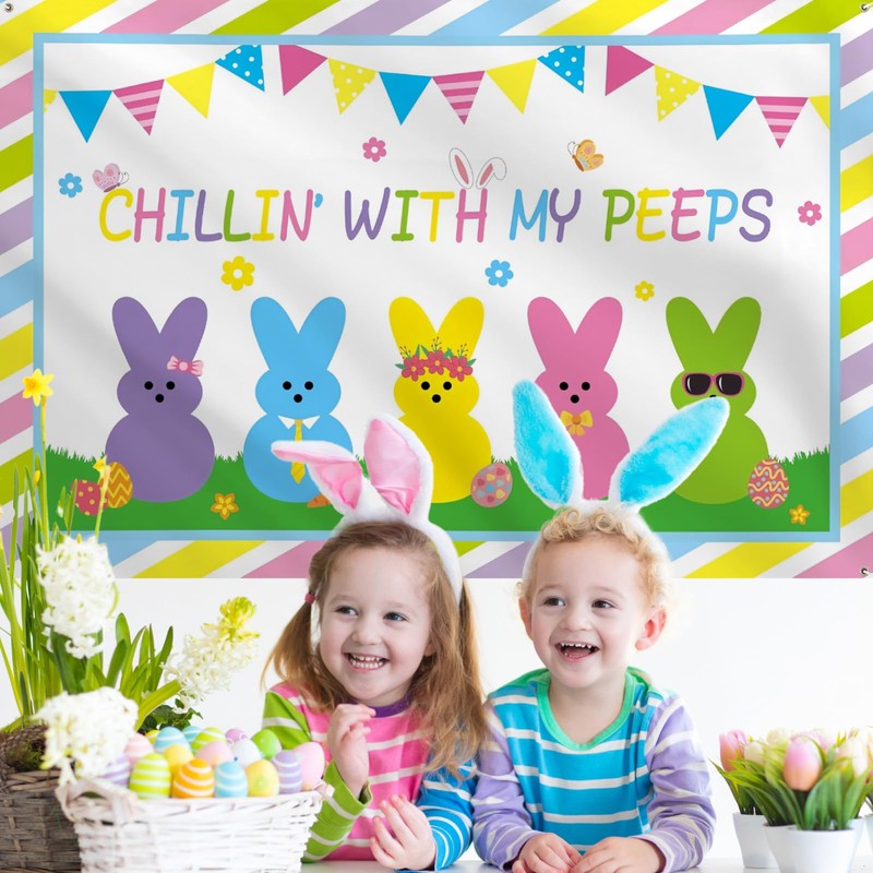 Chillin With My Peeps Easter Banner 72x48 Inch with 4