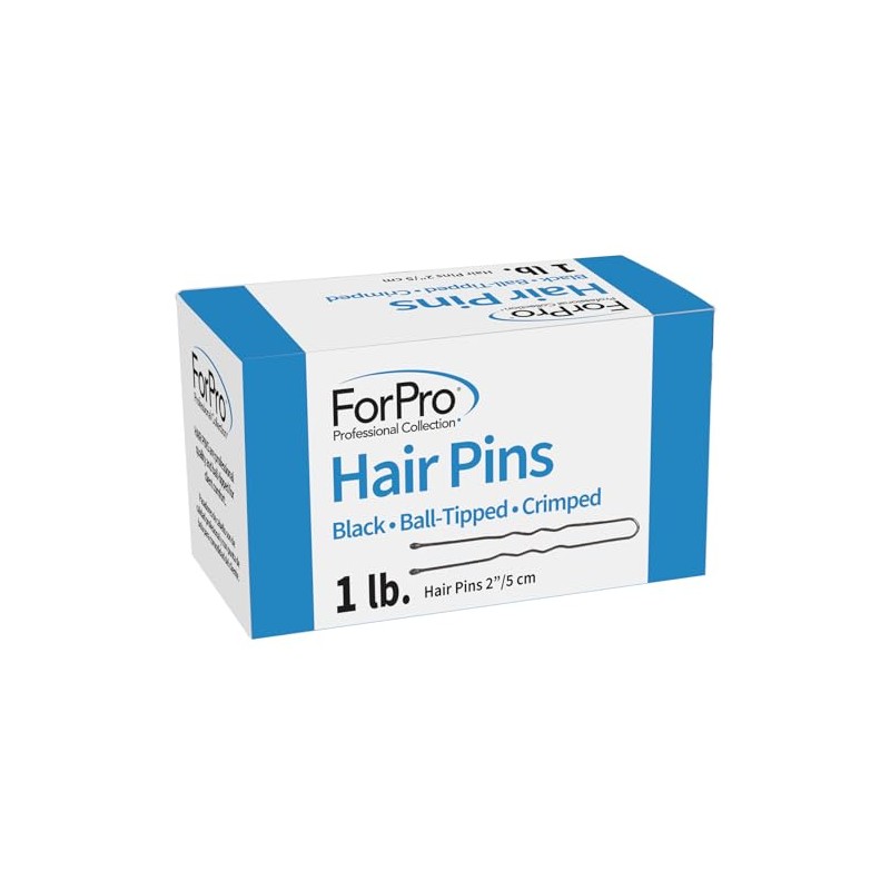 ForPro Hair Pins, Black, Ball-Tipped, Crimped, Non-Damaging, 2” L, 1