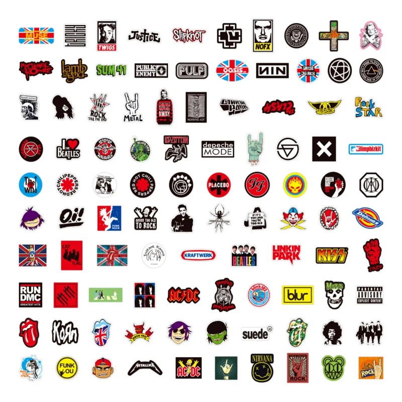 Grupo De Rock 100 Calcomanias Stickers De Pvc Vs Agua