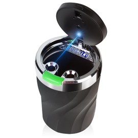 Car Ashtray with Luminous Opening Button, Smokeless Ashtray with Lid, Portable Stainless Steel Ashtray with LED Light, for Cars Van (Luminous Opening Button)