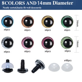 96Pcs 3D Glitter Safety Eyes and Washers for Amigurumi Crochet - Thalinfayi 8Colors Strabismus Safety Eyes Crochet Amigurumi Eyes for Amigurumi, Crafts, Crochet Doll DIY Making Supplies (14mm)