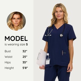 Nautica 3 Pack Scrub Tops for Women, Stretch Fabric Breathable V-Neck Womens Scrub Shirts, 3 Pocket Comfortable Scrub Tops