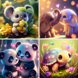 ECBEITF 4 Packs Cartoon Diamond Painting 15x15 CM, Cute Animal Diamond Art Paintings, 5D DIY Full Drill Diamond Arts Painting Kits for Kids and Adults