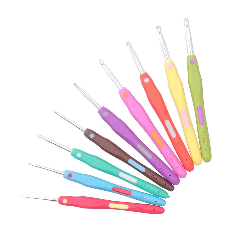 9Pcs Crochet Hooks TPR Ergonomic Soft Handle Easy Identification Wide