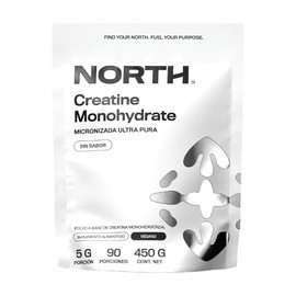 NORTH Creatina Monohidratada en Polvo 450g | Creatina Micronizada 100% de Alta Pureza y Máxima Absorción | Soporte para Fuerza, Resistencia, Masa Musc
