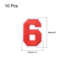 MECCANIXITY 10Pcs Number Patches Embroidered Decorative Repair Patches Iron on Patches Sew On Embroidered Applique Patches 6 Red 2" Height for Clothes, Shoes, Hats, Backpacks, DIY