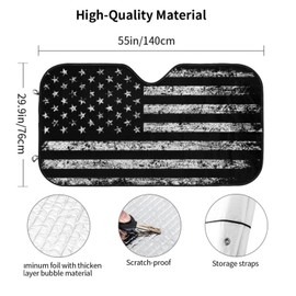 American Flag Windshield Sun Shade Black USA Flag Foldable Car Front Sunshade for Most Sedans SUV Truck Auto Sun Blocker Visor Blocks UV Rays Keeps Your Vehicle Cool 27.5 X 51.2 Inch