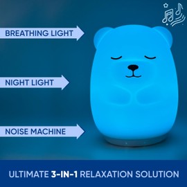 Mindfulness 'Breathing Bear' | 4-7-8 Guided Visual Meditation Breathing Light | 3 in 1 Device with Night Light & Noise Machine for ADHD Anxiety Stress Relief Sleep - Gift Kid Adult Women Men
