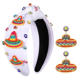 Mexican Headband for Women Cinco De Mayo Headband Pinata Sombrero Chili Cactus Headbands Fiesta Crystal Knotted Headbands (Sombrero 1)