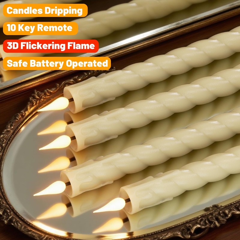 Wondise Flameless Taper Candles with Remote Timer, Ivory Battery Operated