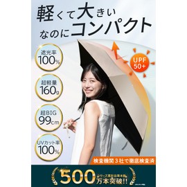 Parasol, Lightweight 5.3 oz (150 g) x UV Reduction 39.4 inches (100 x 99 cm) (Compact x Expanded Large, Just the Right Pursuit of Japan), 100% UV Reduction, Light Shade, Folding Umbrella, For Rain or