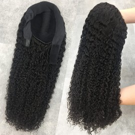 Eooma Curly Headband Wig Human Hair Wigs for Black Women 26 inch Briazilian Scarf Wig No Gel Glueless Remy Curly None Lace Front Wigs Human Hair