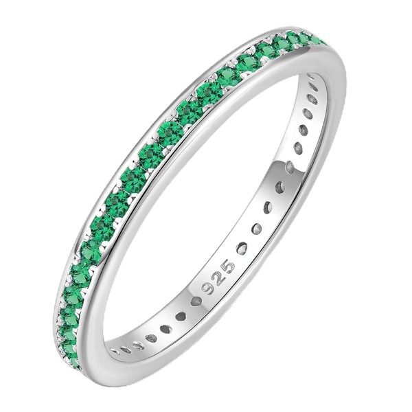 YL Eternity Rings 925 Sterling Silver White Gold Plated Birthstone