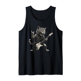 Cat Electric Guitar Band Rock Music Cool Emo Vintage 90s Cat Tank Top