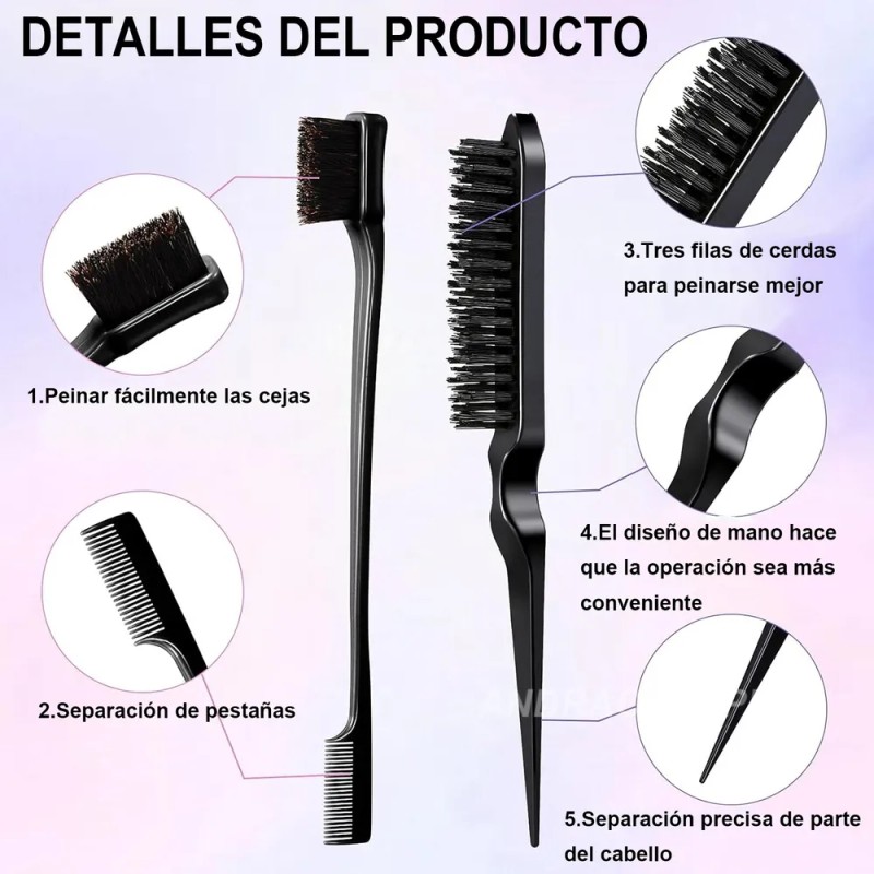 Kit Cepillos Y Peines Peinado Cabello Pinza Peluquería 10pz Negro