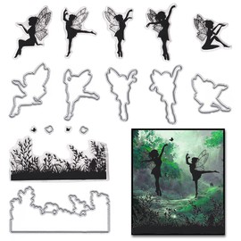 Hying Spring Fairy Background Stamps and Dies for Card Making, Grass Dancing Fairy Cutting Die and Clear Stamps for Bullet Journal DIY Scrapbook Decoration Handmade Crafts Notebook