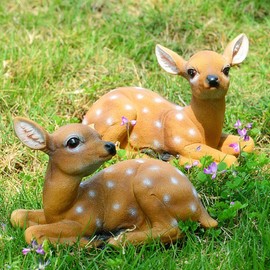 Pssopp 2Pcs Sika Deer Statue, Sika Deer Modelings Deer Ornament Lifelike Synthetic Animal Sculpture with Water Proof Sunscreen Design for Garden Outdoor Decoration