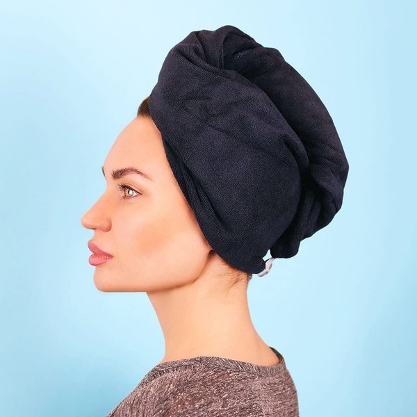 Sleek'e Microfiber Hair Wrap - Ultra Absorbent and Soft, Anti-Frizz Turban Twist Hair Drying Towel, Reduces Drying Time by 50% for Healthier Hair… (Black)
