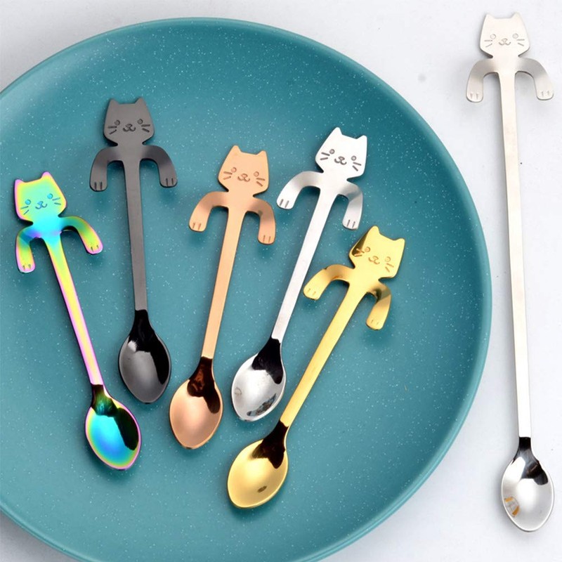 MINGZE 6 Pack Mini Cat Coffee Spoon, 5 Spoons +