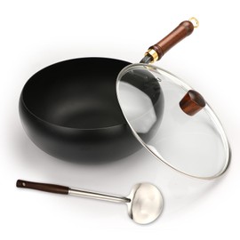 Pyrrhiax Suntuup Japanese Iron Pan, Uncoated Non-Stick Frying Pan, 11 Inch Stir Fry Pan for Cooker Gas with Glass Lid and Spatula, Durable and Rust-Free