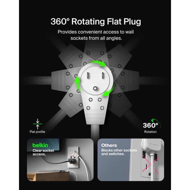 Belkin 6-Outlet Surge Protector Power Strip, 6ft Cord, 360° Rotating